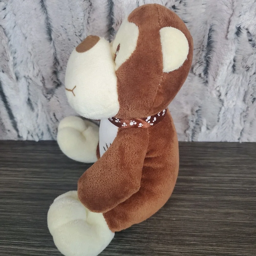 World Plush Brown And Cream Monkey With Embroidered‎ Paw Print On Belly + Ribbon